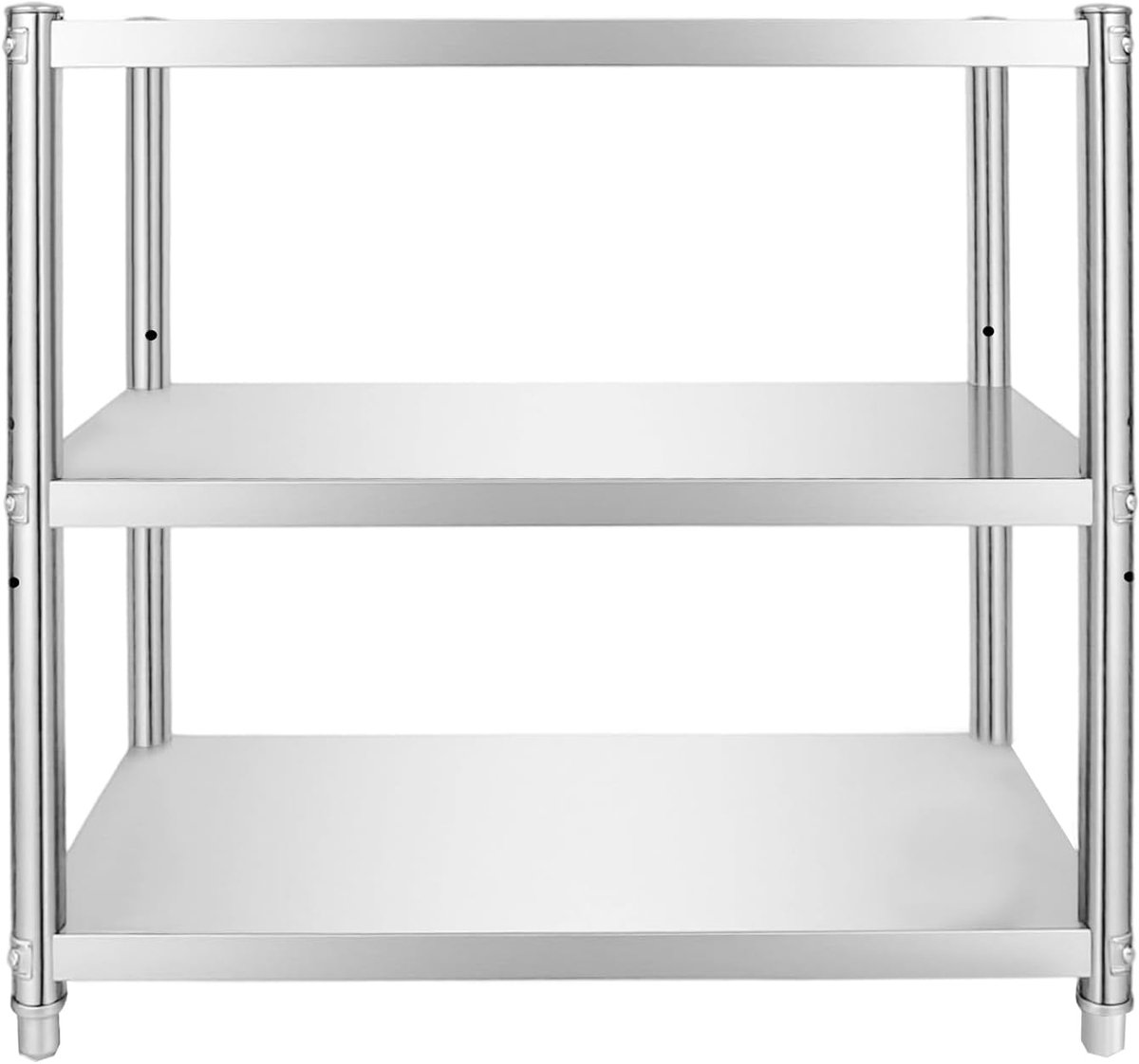 Opbergrek voor zware lasten, 80 x 80 x 40 cm, 3 planken, keukenrek, roestvrij staal, gastronomisch rek, garagerek, werkplaatsrek of opbergrek, metaal, met 50 kg draagkracht