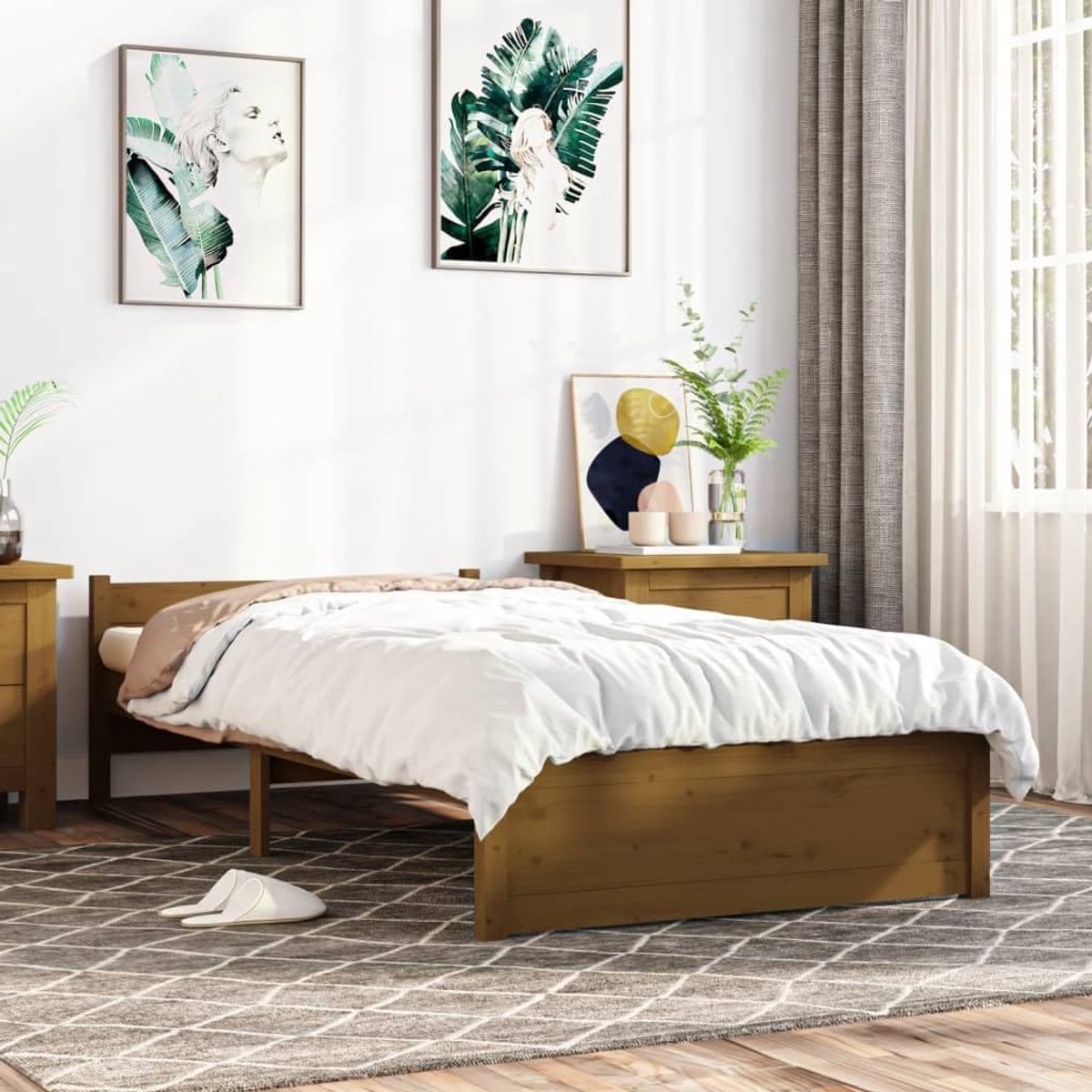 Bed tweepersoonsbed massief houten bed honingbruin 75x190 cm 2FT6 Small Single Geschikt voor familiekamers