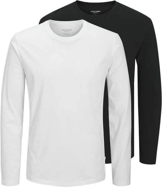 Een set van twee JACK & JONES longsleeve T-shirts, één wit en één zwart.