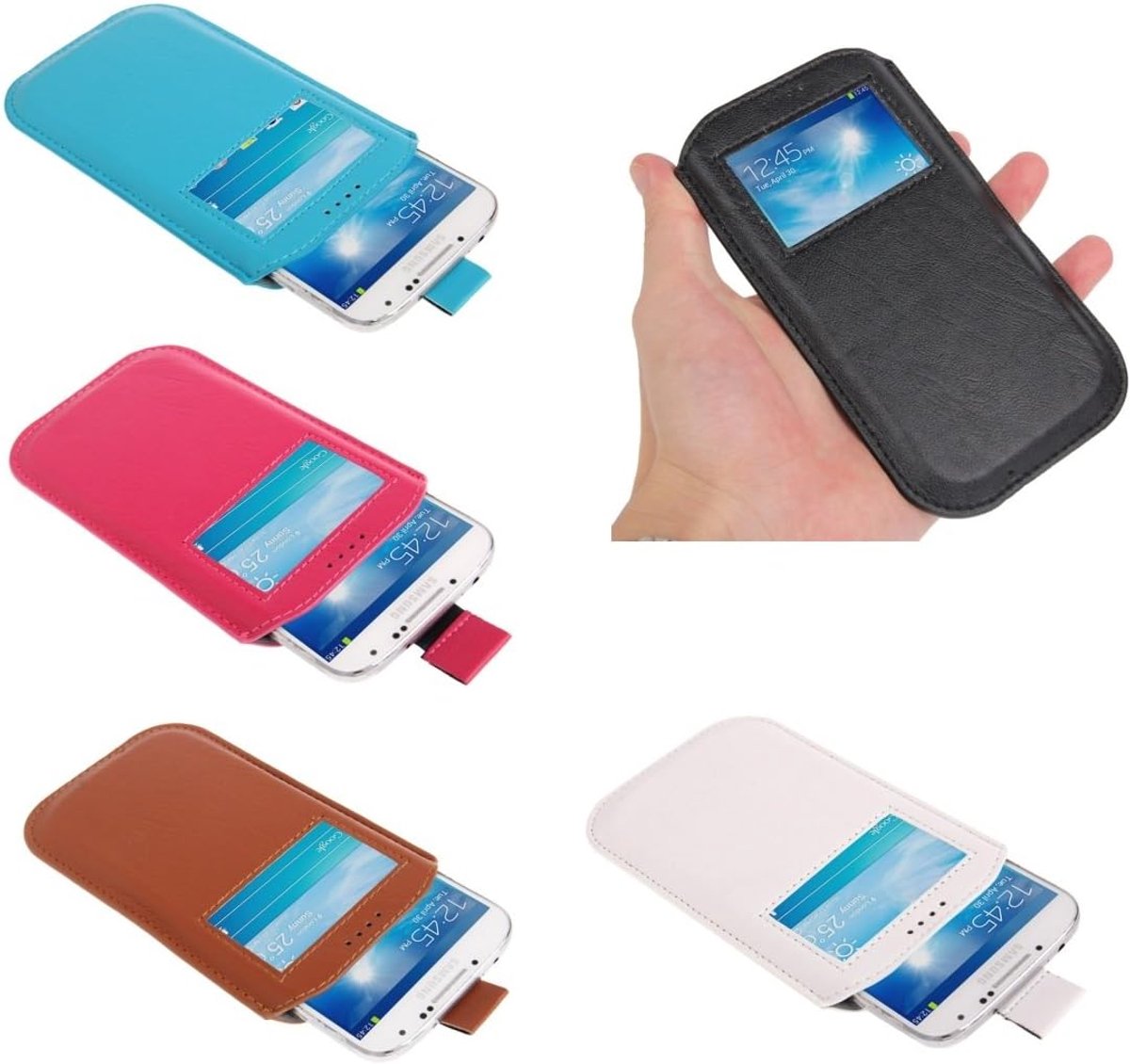 Beschermhoes van zacht kunstleer met kijkvenster en lus voor Samsung Galaxy S4 i9500 i9508, roze