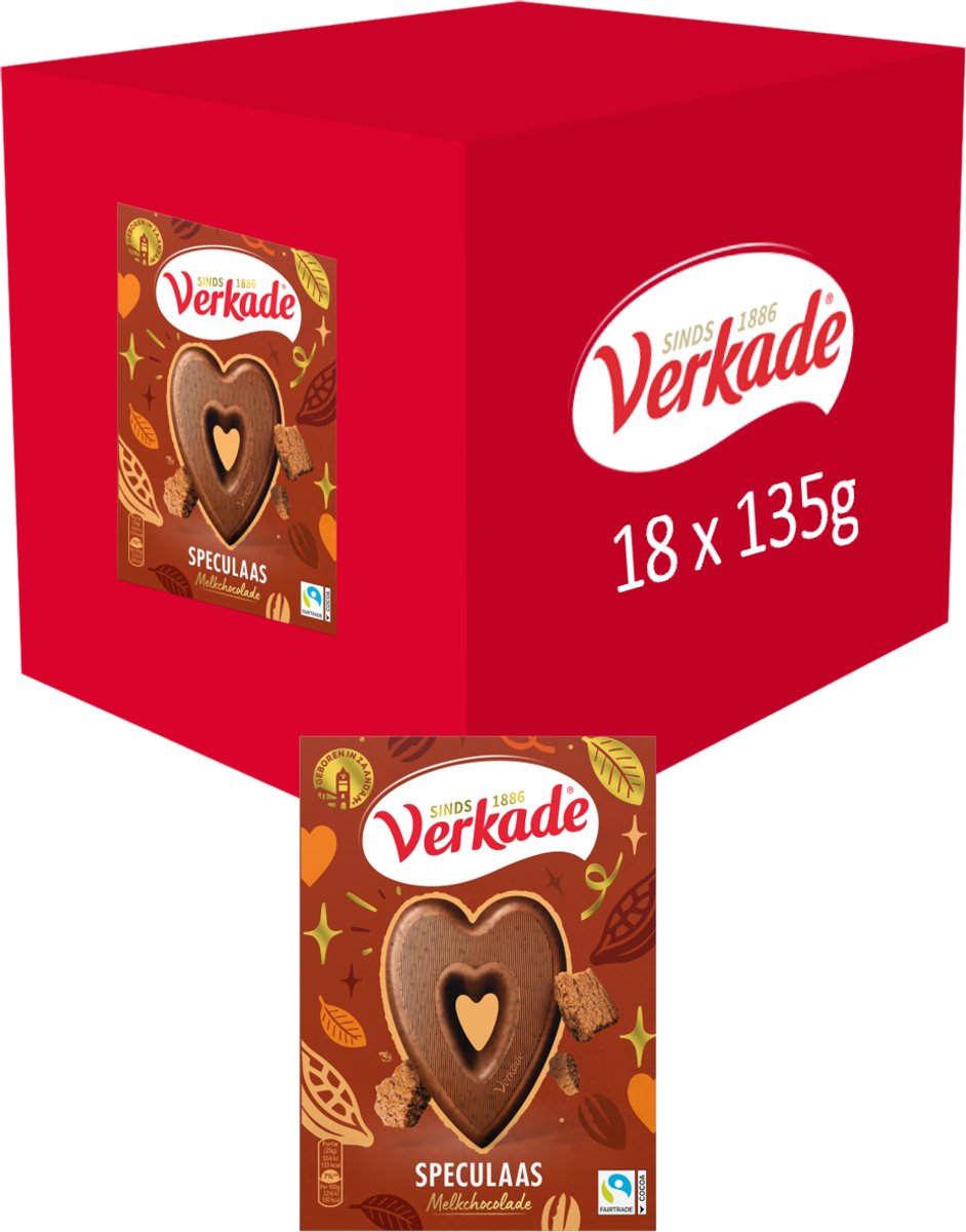 Verkade Chocoladehart Melkchocolade - Speculaas - 18 x 135 gram