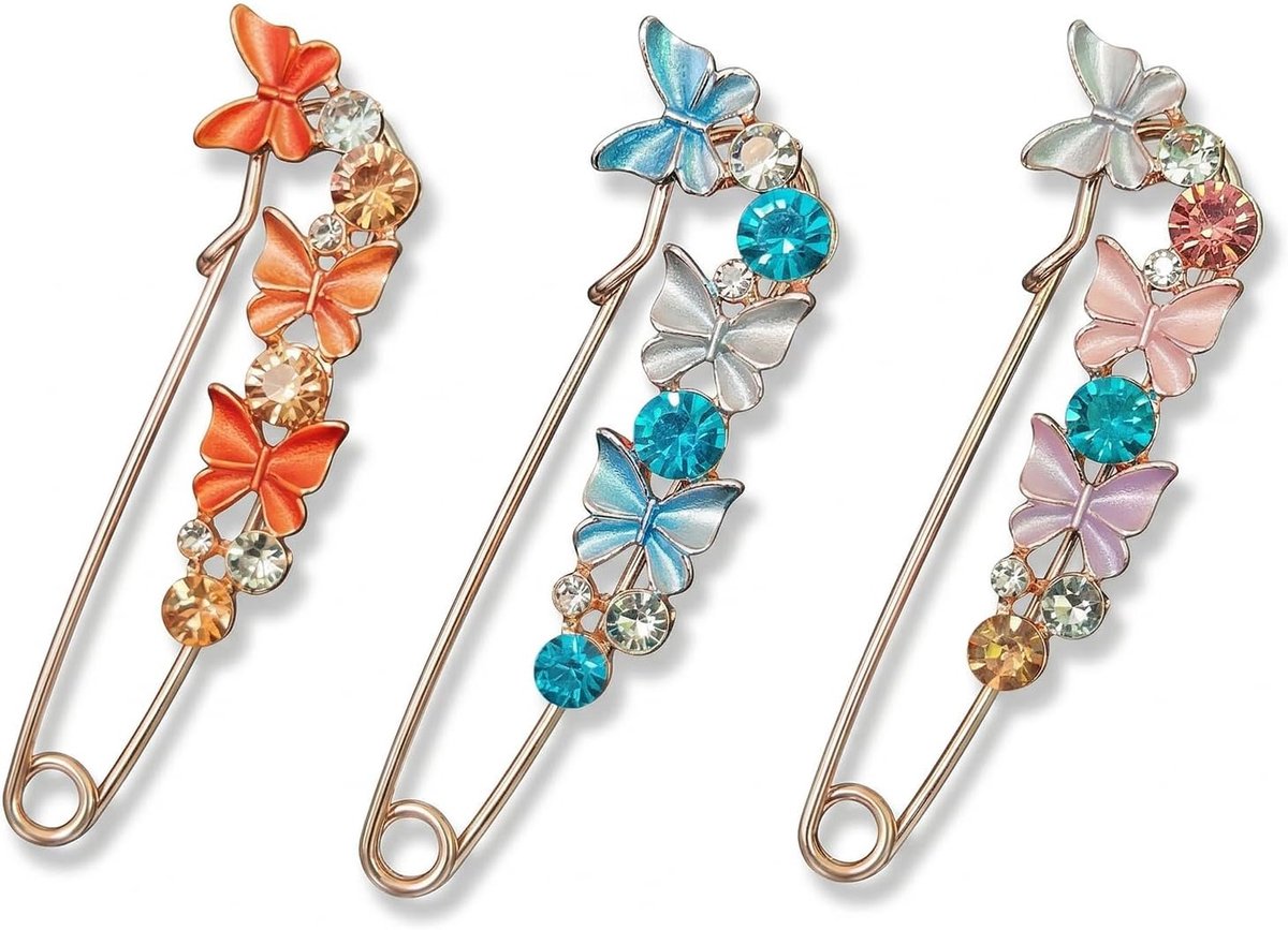 3 stuks broche & speld (vlinder) | grote veiligheidsspeld | voor jurk, sjaal, gebreide jas