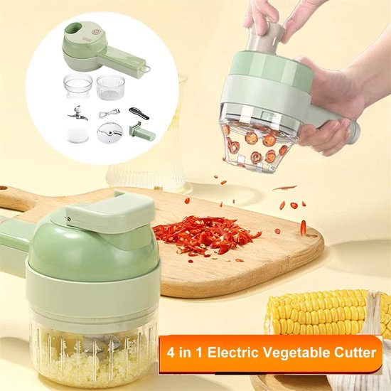 Draadloze elektrische 5-in-1 groentehakker - Elektrische Groente Hakmolen - multifunctionele keukenmachine - met Accessoires - voor Knoflook, Groente en Fruit - groen — afbeelding 5