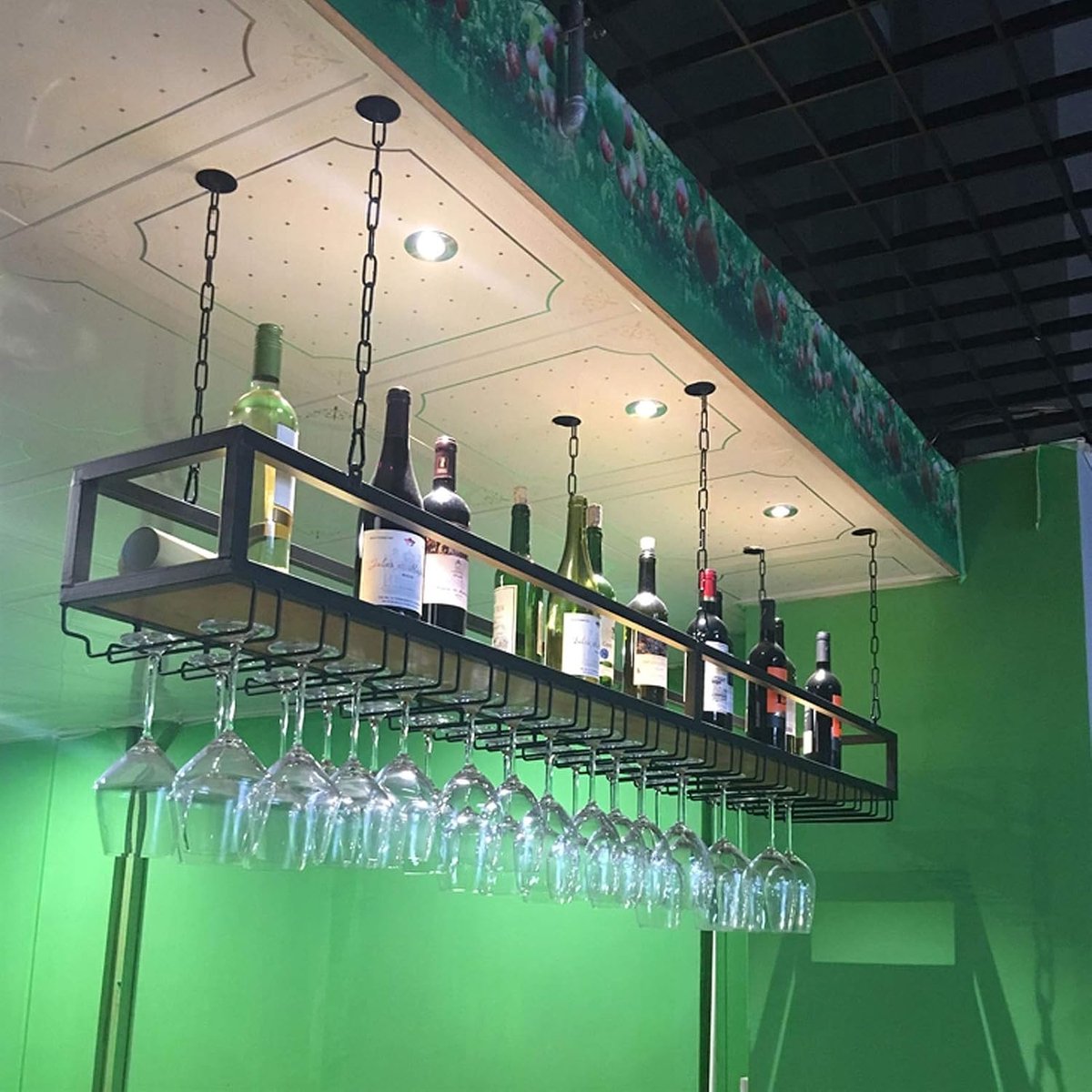 Wijnrek Verstelbare Hoogte Decoratie Plank, Retro Ijzer Massief Houten Plafond Plank Enkele Laag, Voor Bars/Restaurants/Keukens (Size : 60 * 25 * 100cm)
