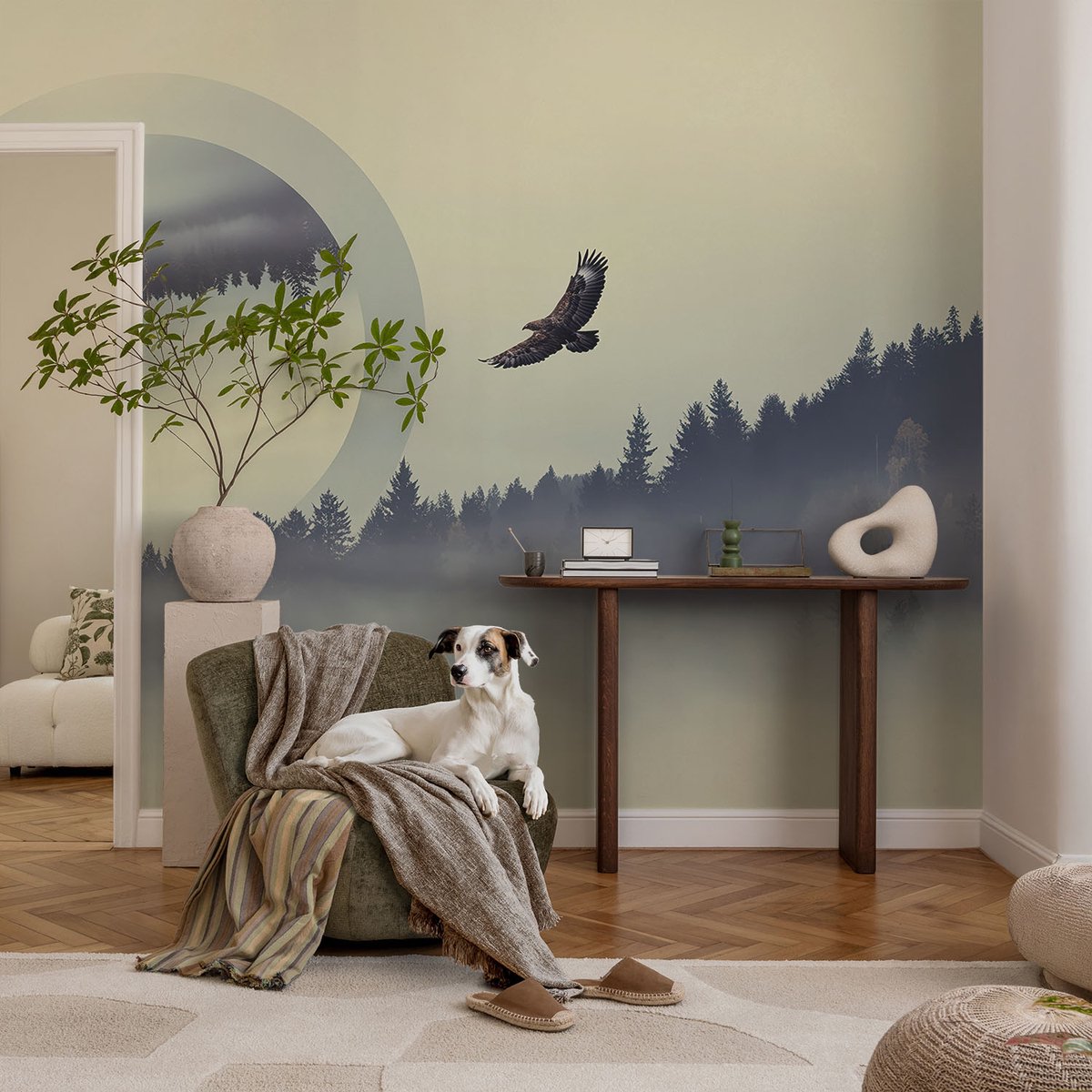 Coloray Vliesbehang - Grijs Snellijm Behang - 104x70 cm - Boslandschap Fotobehang Vlies - Woonkamer behang Landschappen - Muurschildering - Hal behang