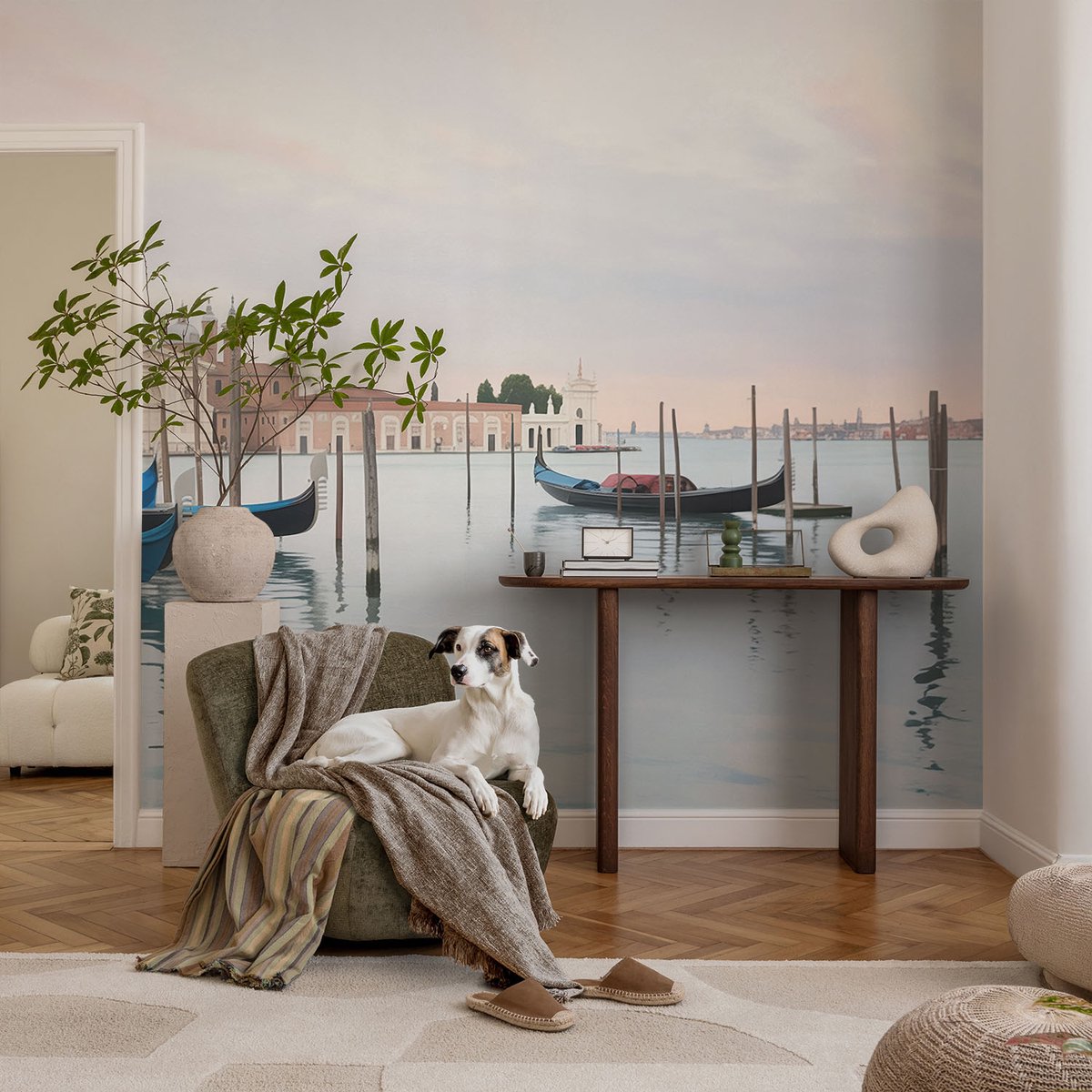 Coloray Vliesbehang - Wit Snellijm Behang - 104x70 cm - Venetiaans Landschap Fotobehang Vlies - Hal behang Landschappen - Muurschildering - Woonkamer behang