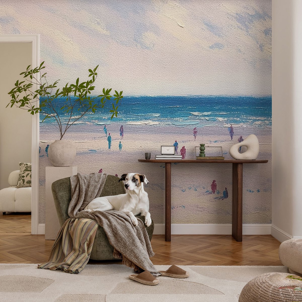 Coloray Vliesbehang - Wit Snellijm Behang - 104x70 cm - Zeegezicht Fotobehang Vlies - Woonkamer behang Landschappen - Muurschildering - Woonkamer behang