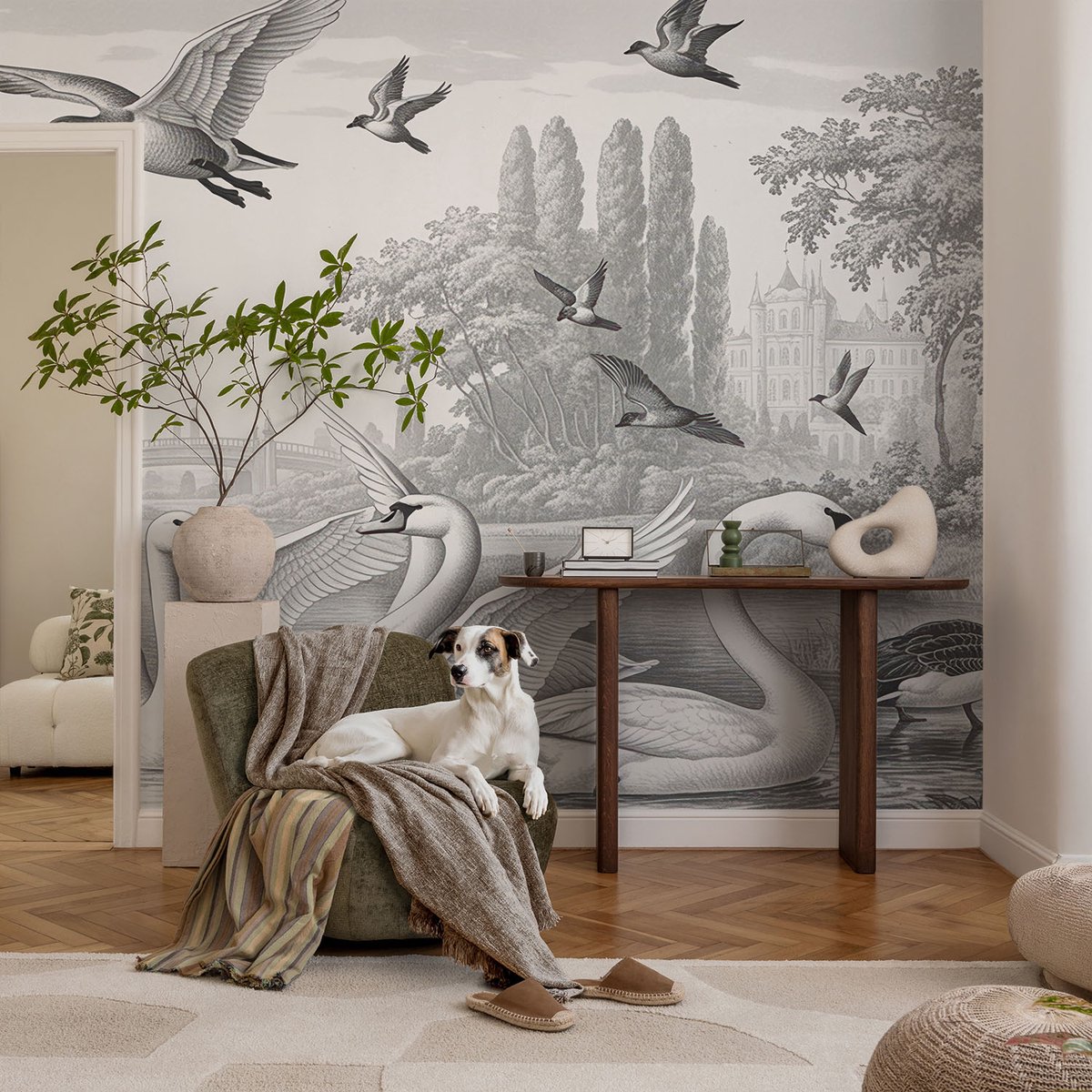 Coloray Vliesbehang - Zwart-Wit Snellijm Behang - 104x70 cm - Klassiek Landschap Fotobehang Vlies - Woonkamer behang Landschappen - Muurschildering - Hal behang