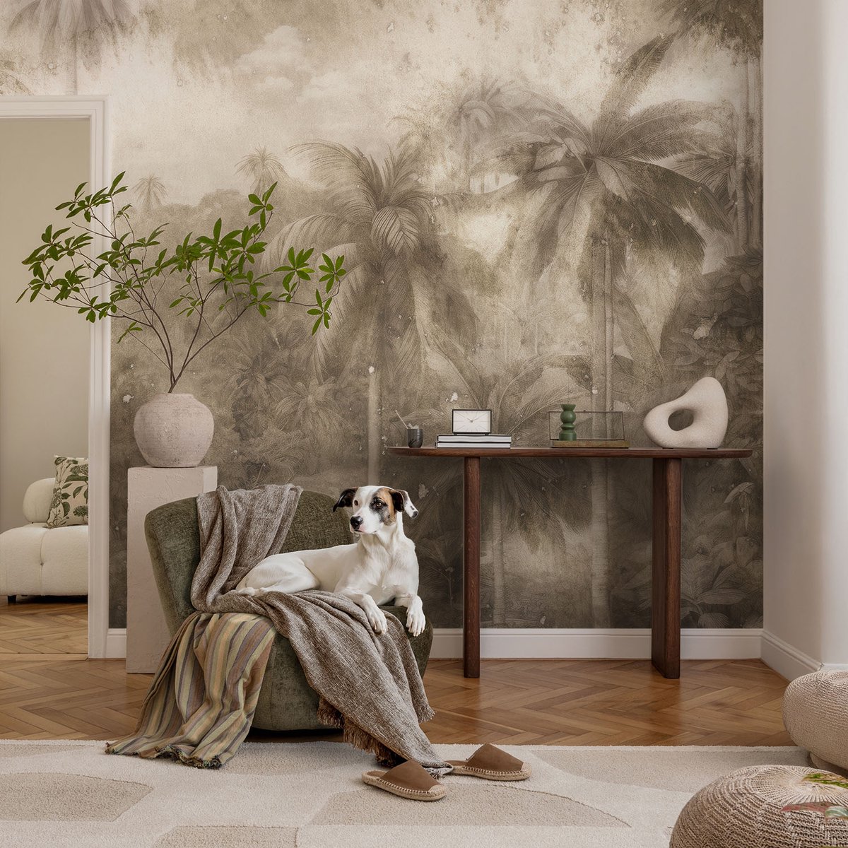Coloray Vliesbehang - Bruin Snellijm Behang - 104x70 cm - Exotisch Landschap Fotobehang Vlies - Hal behang Bloemen En Planten - Muurschildering - Woonkamer behang