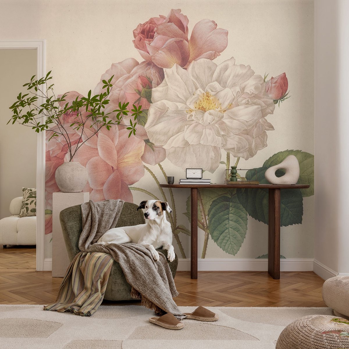 Coloray Vliesbehang - Roze Snellijm Behang - 104x70 cm - Romantische Rozen Fotobehang Vlies - Woonkamer behang Bloemen En Planten - Muurschildering - Woonkamer behang