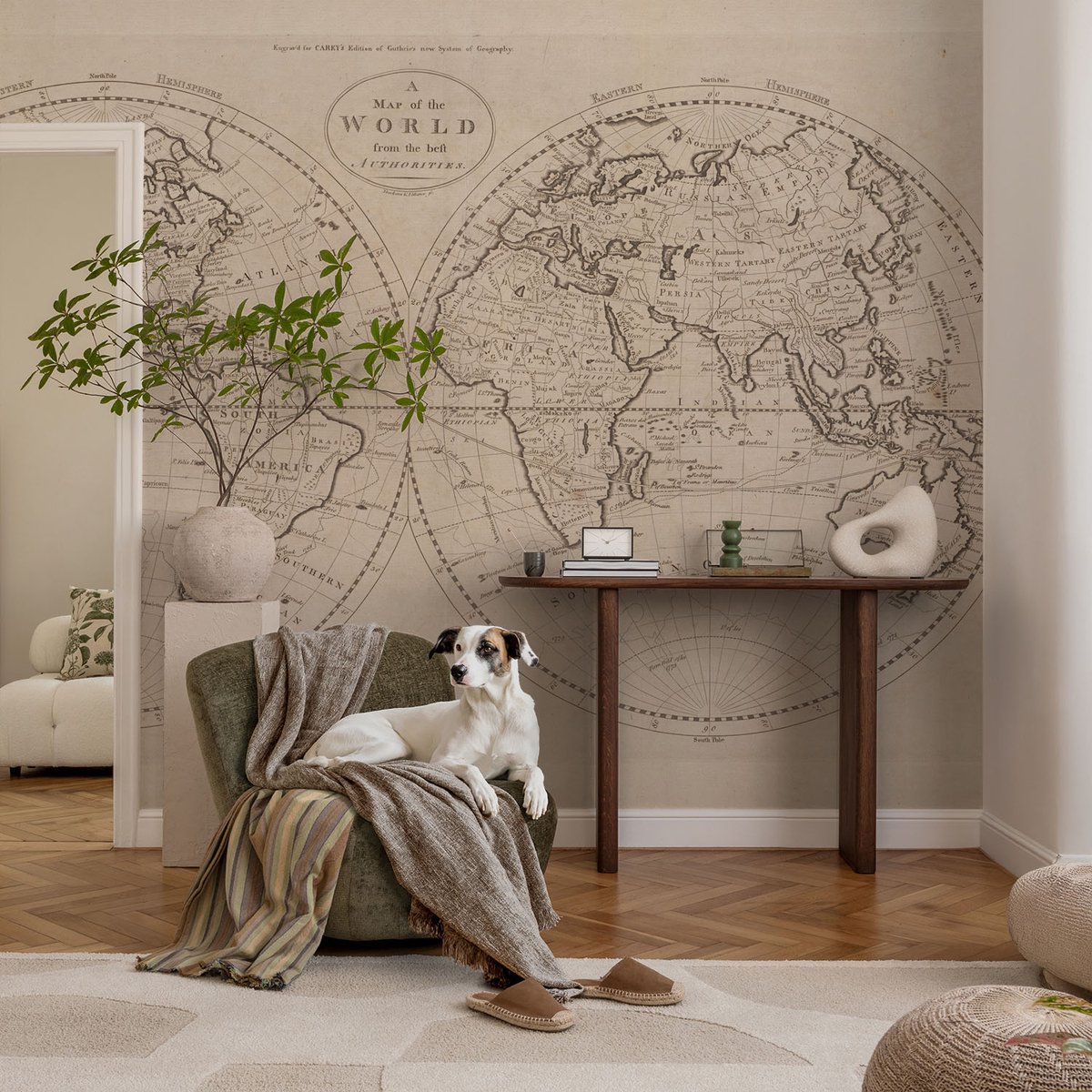 Coloray Vliesbehang - Zwart Snellijm Behang - 104x70 cm - Oude Kaart Muurschildering - Gang behang Kaarten - Fotobehang Vlies - Slaapkamer behang
