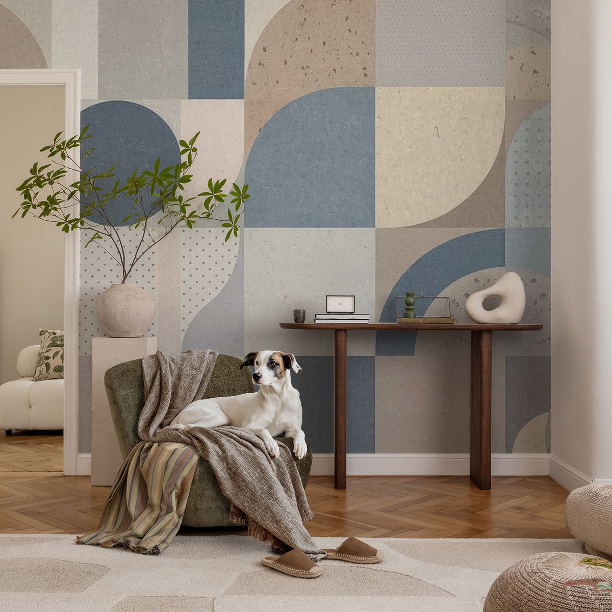 Coloray Vliesbehang - Grijs Snellijm Behang - 104x70 cm - Geometrische Mozaïek Muurschildering - Gang behang Geometrie - Fotobehang Vlies - Gang behang