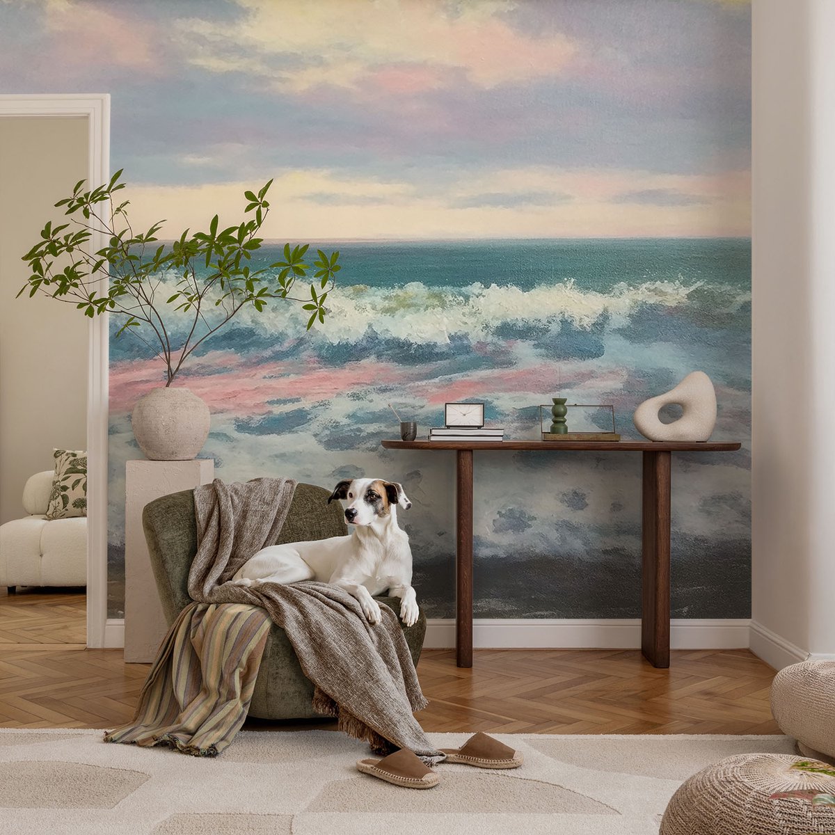 Coloray Vliesbehang - Blauw Snellijm Behang - 104x70 cm - Zeegezicht Fotobehang Vlies - Hal behang Landschappen - Muurschildering - Hal behang