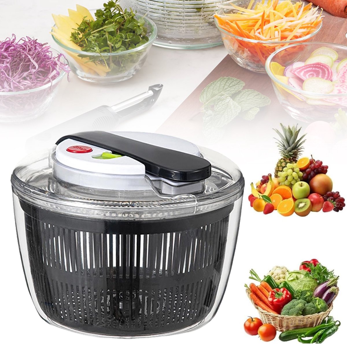 Slacentrifuge - 3l Handmatige Slacentrifuge - Fruit- En Groentedroger - Saladedroger Met Deksel - Groentedroger Fruitwasser