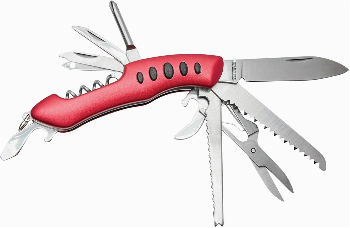 Bellatio Design Multifunctioneel zakmes - rood - 11 functies - 8,5 cm - Zwitsers hobby en outdoor zakmes