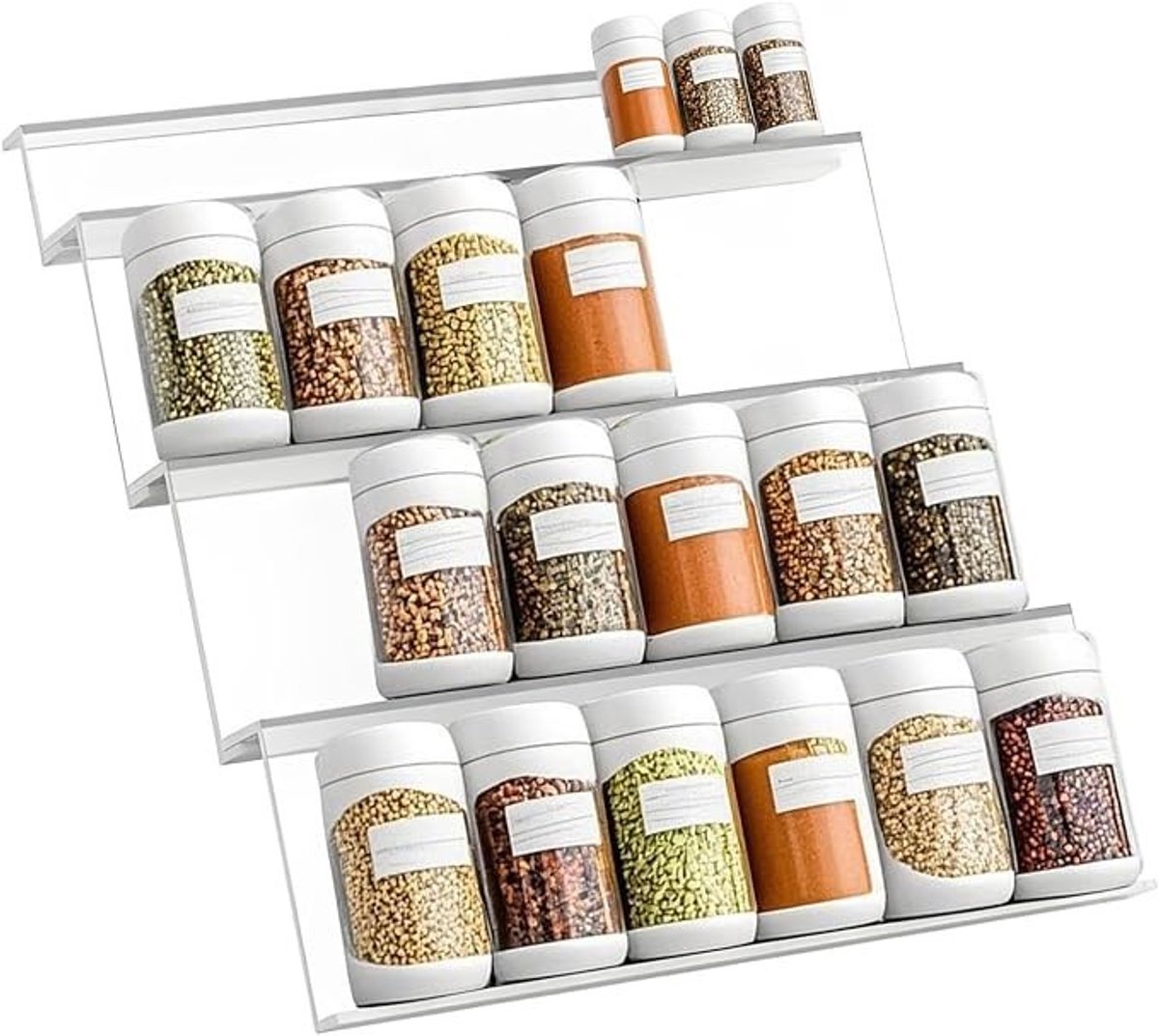 Livatto Kruidenrek voor lade – 4-laags inkortbaar kruidenorganizer van transparant acryl