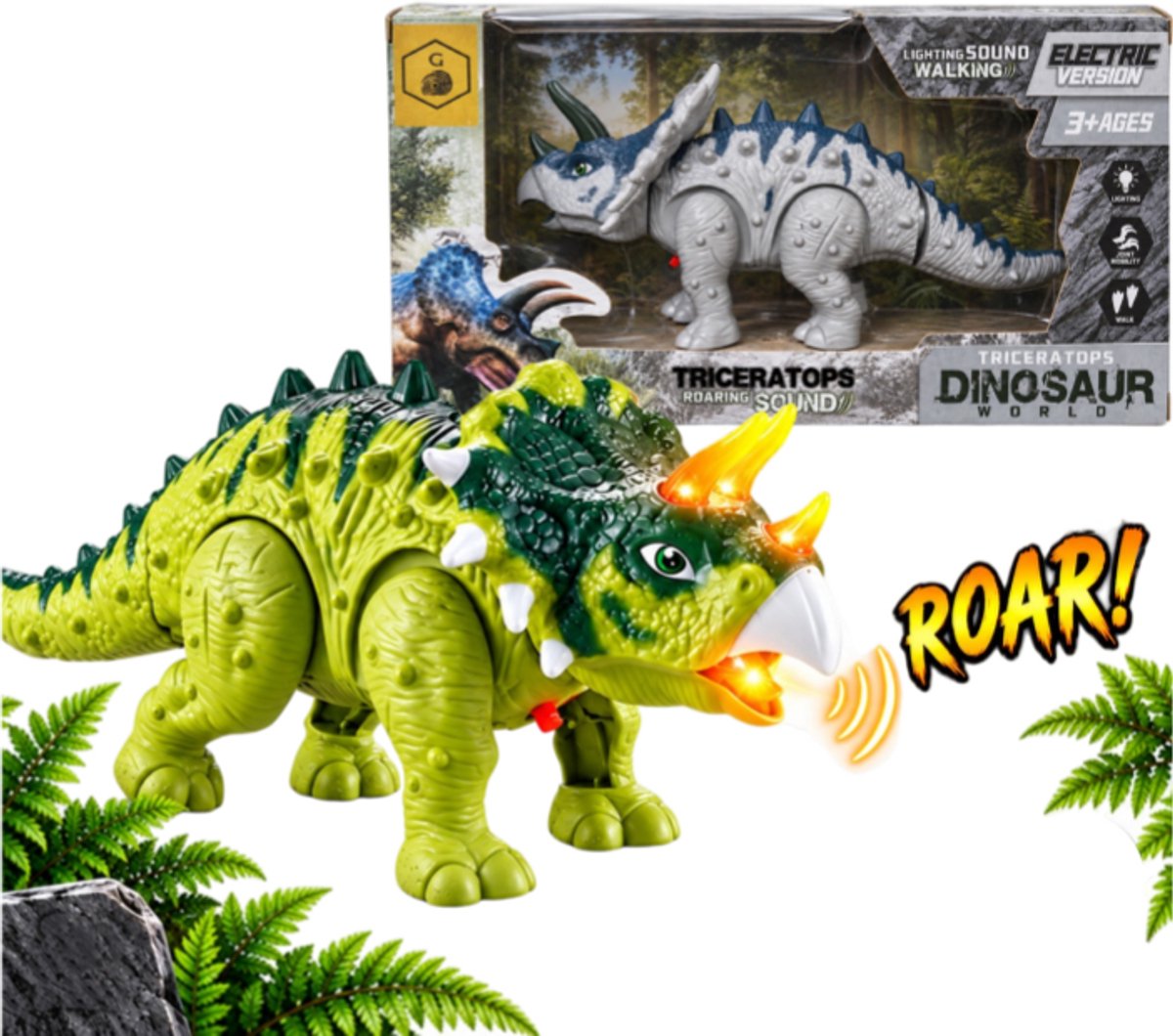 Goodz4All Dinosaurus Speelgoed Lopende Bewegende Dino met Licht en Geluid Triceratops