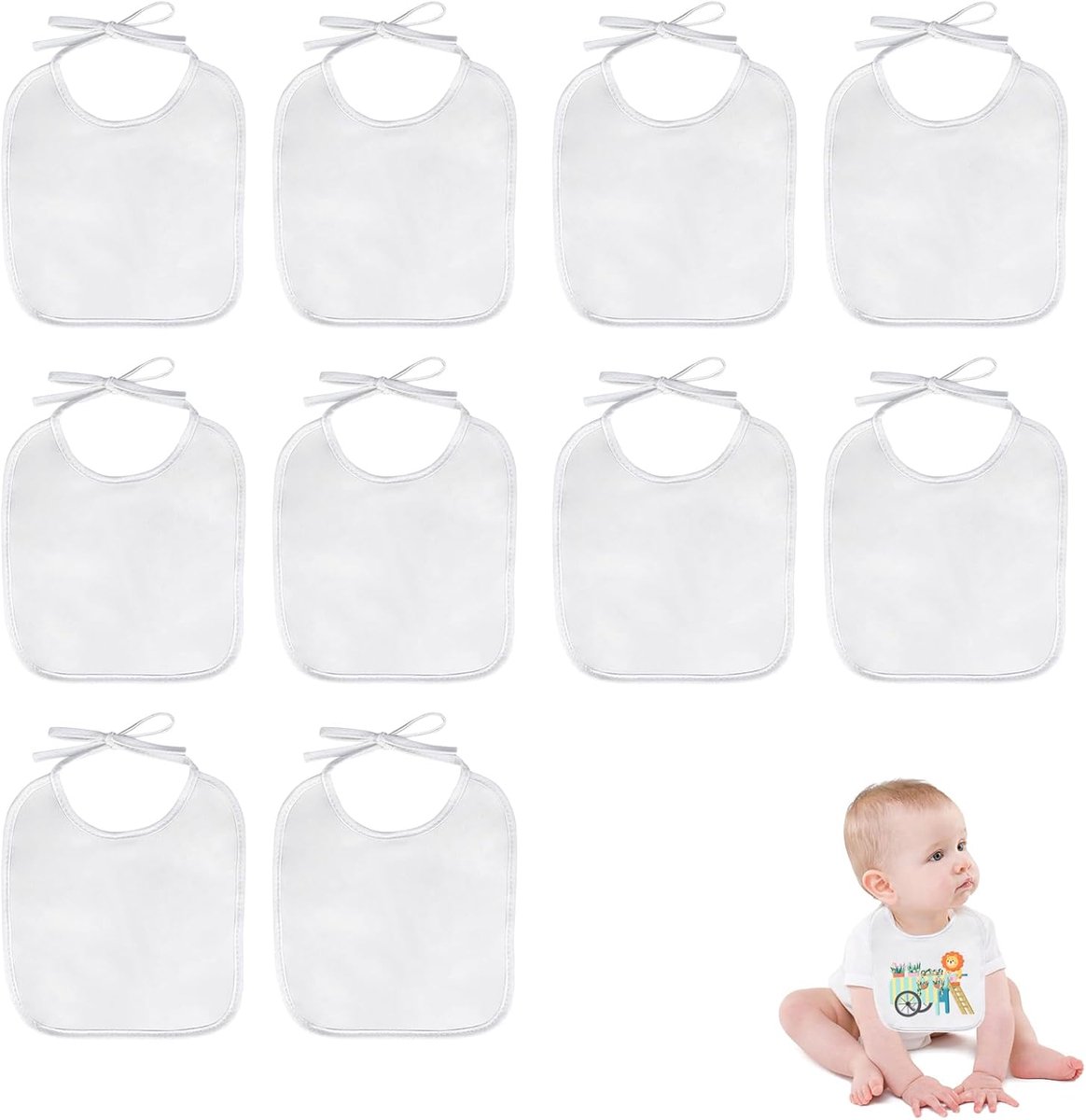 Slabbetjes voor kinderen 10 stuks – baby slabbetjes waterdicht met touwsluiting – 18×21 cm – unisex – ademend en wasbaar – ideaal voor melk, voeding en kwijlen