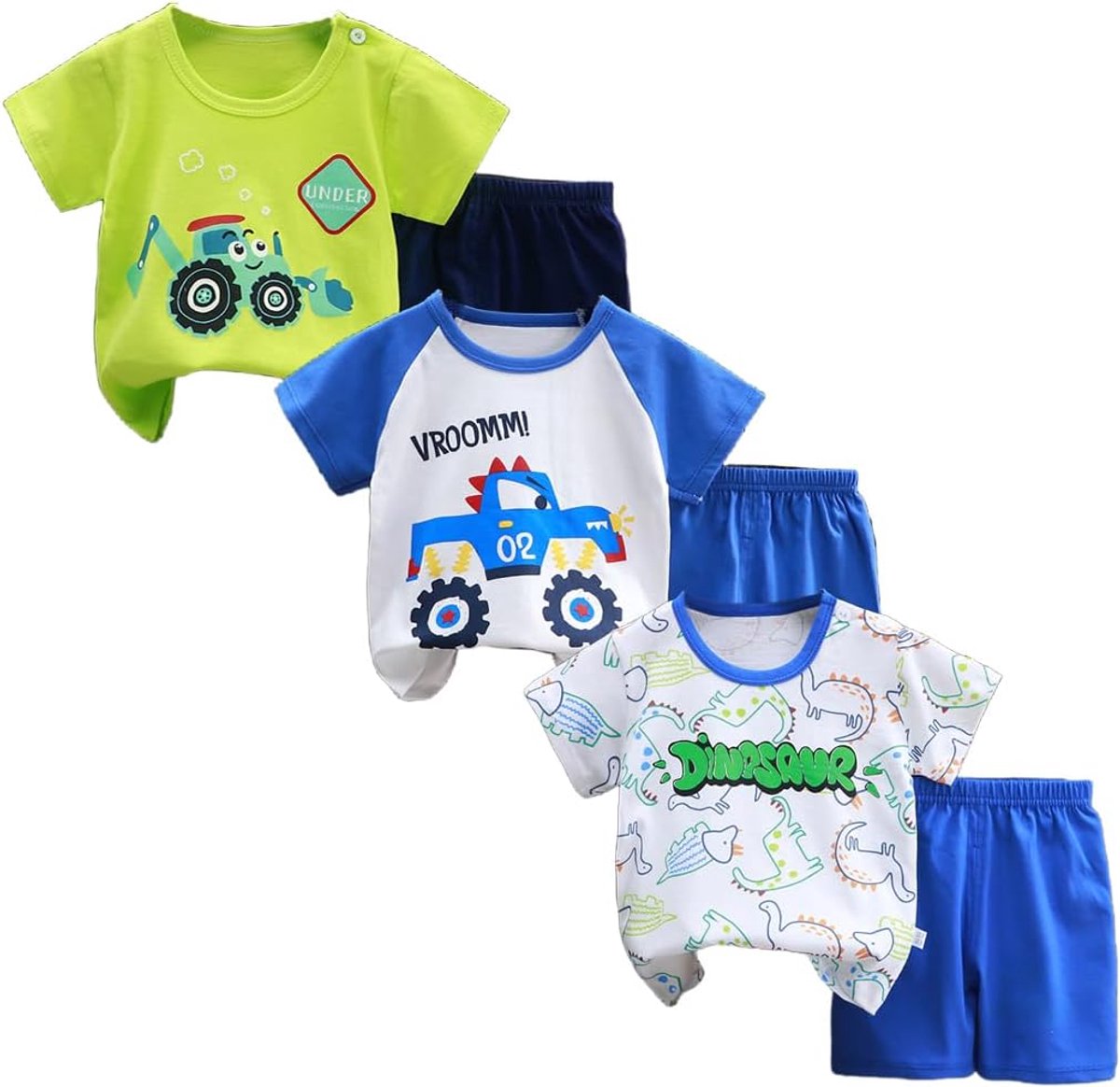 Meisjes set van 3 korte mouwen shorts T-shirts halve mouwen, verpakking van 6 (met/zonder schoudergesp)