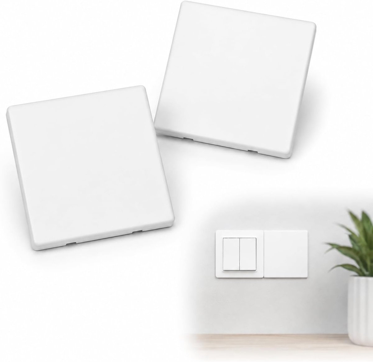 2 stuks blinde afdekking voor stopcontacten, zelfklevend, 86 x 86 mm, witte kunststof afdekplaat zonder schroeven voor ongebruikte inbouwdozen en lichtschakelaars