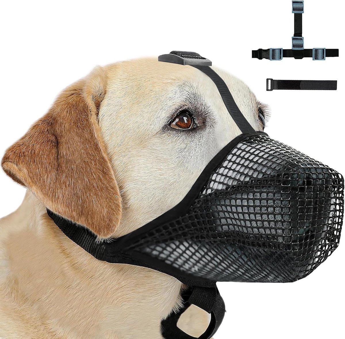 Muilkorf voor grote honden, ademend huisdierenmasker, hondentraining, middelgrote muilkorf voor bijten kauwen, zachte mesh muilkorf voor kleine, middelgrote en grote honden (blauw, XL)