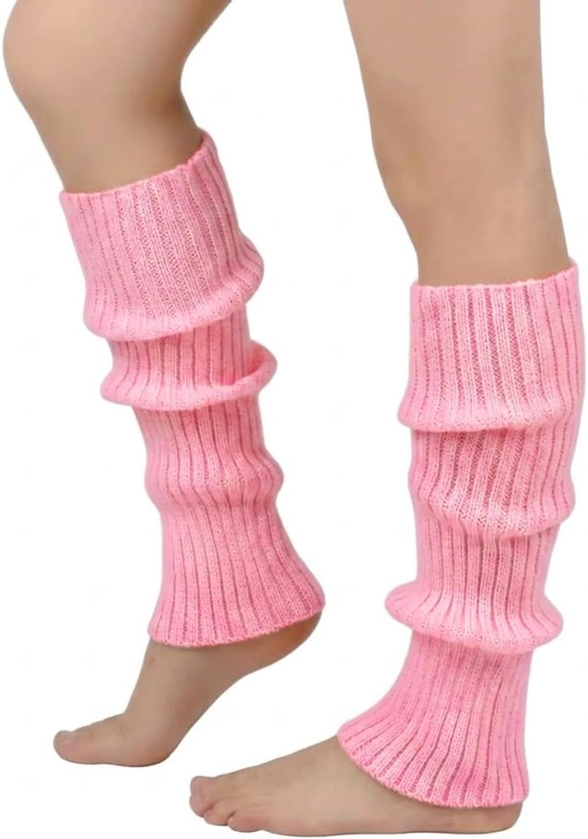 1 Paar Gebreide Overknee Beenwarmers Roze, Zachte Lange Sokken voor Winter, Retro Jaren 80 Feest Dans Accessoires