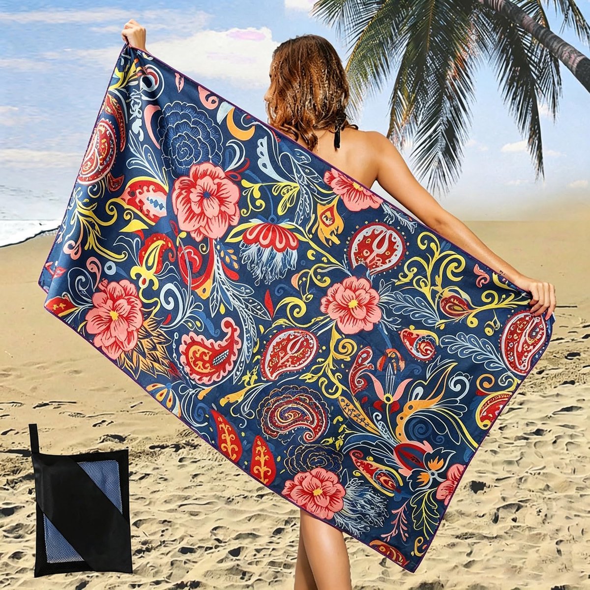 Strandlaken van microvezel, groot, zandwerend, ultrazacht, sneldrogend, voor strand en zwembad, 160 x 80 cm, (L008)