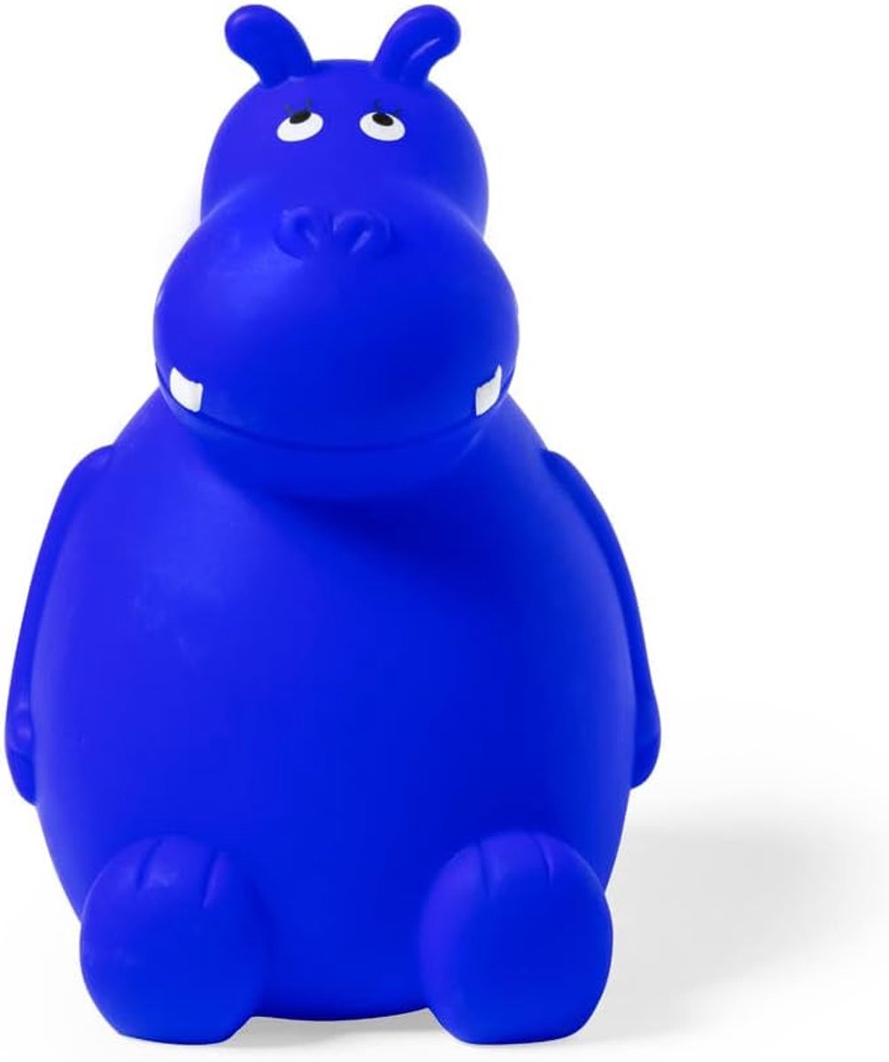 Spaarvarken nijlpaard gemaakt van PVC met zacht lichaam in levendige kleuren. Originele spaarpot voor kinderen met deksel, licht en robuust, blauw