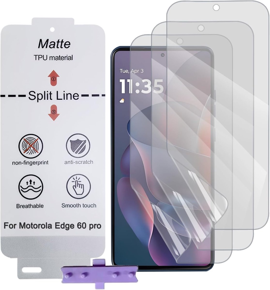 Schermprotector Matte voor Motorola Edge 60/60 pro/ 60 Fusion, 3-pack Antireflecterende TPU Hydrogelfolie voor Telefoon, Matte Screenprotector, Anti-vingerafdruk (Geen gehard glas)