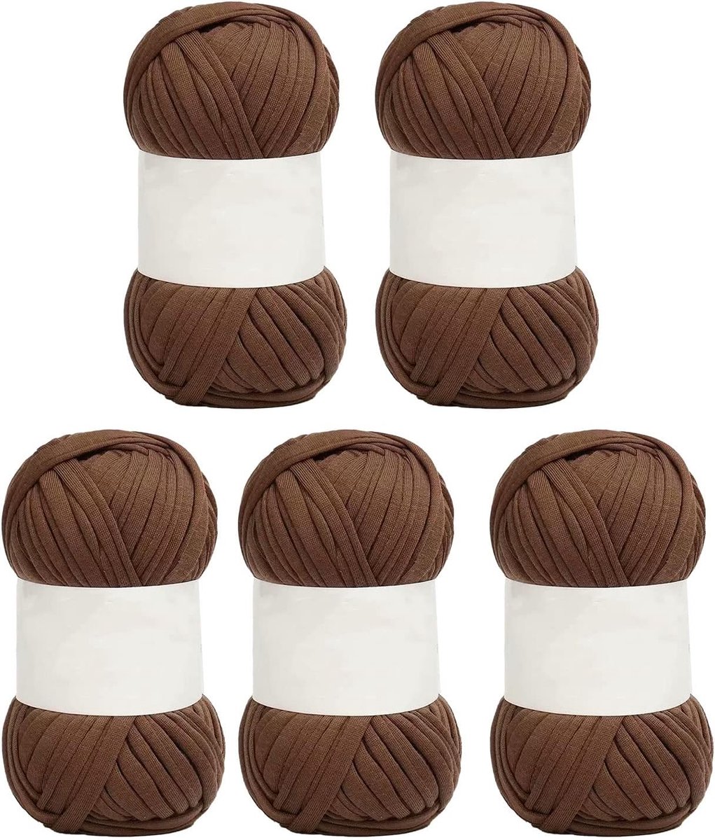 5Pcs Spaghetti Garen, 1.2in Brede Zachte Huidvriendelijke Katoen Heldere Kleur Tapijt Garen Voor Haken Breien Diy(Donker kaki)