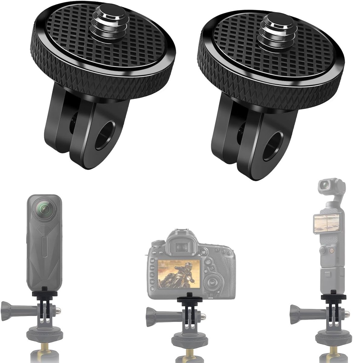 2PC Aluminium Camera Statief Adapter Compatibel met GoPro 12-3, 1/4" -20 Schroef Conversie Standaard Compatibel met Insta360 X5-X, Actie Camera Accessoires voor Statieven, Selfie Sticks