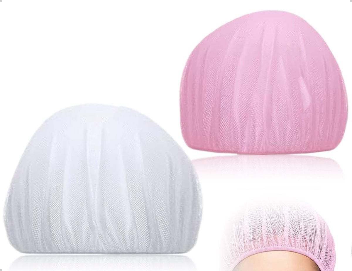 2 stuks, ademende droogkap, verstelbare haarnetjes, mesh, nachtslaapmuts, te gebruiken voor jongens en meisjes, thuis, badkamer, werk (roze en wit)