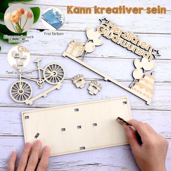 Fiets verjaardag hout, fiets decoratie bruiloft geldgeschenk verjaardag geldgeschenk fiets cadeau-ideeën hout voor fietsers vrienden familie liefhebbers — afbeelding 4