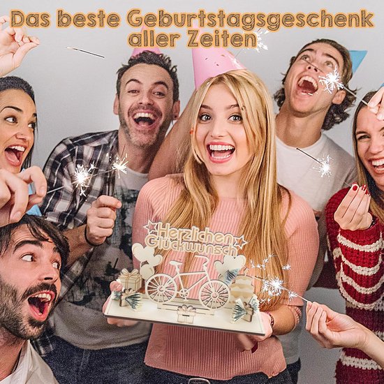 Fiets verjaardag hout, fiets decoratie bruiloft geldgeschenk verjaardag geldgeschenk fiets cadeau-ideeën hout voor fietsers vrienden familie liefhebbers — afbeelding 2