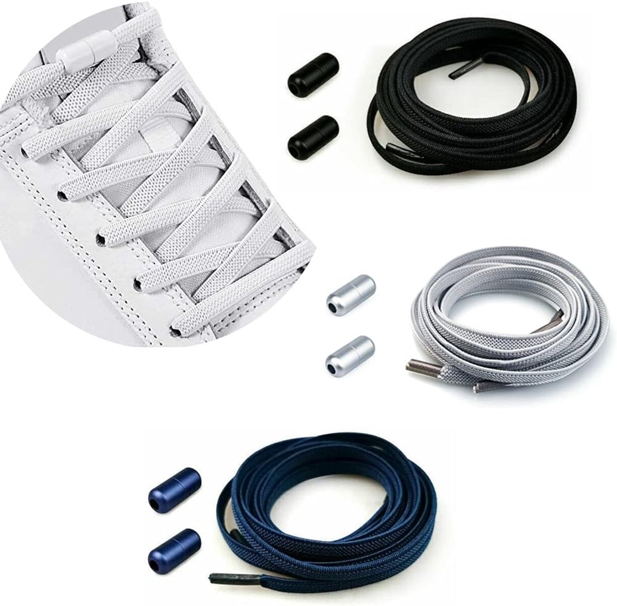 Rubberen Veters met Snelsluiting Gespen - Elastische Schoenveters met Metalen Lock Gespen - Kinderen/Volwassenen Veters Zonder Strikken - Hoeft Geen Stropdas Schoenveters te Strikken