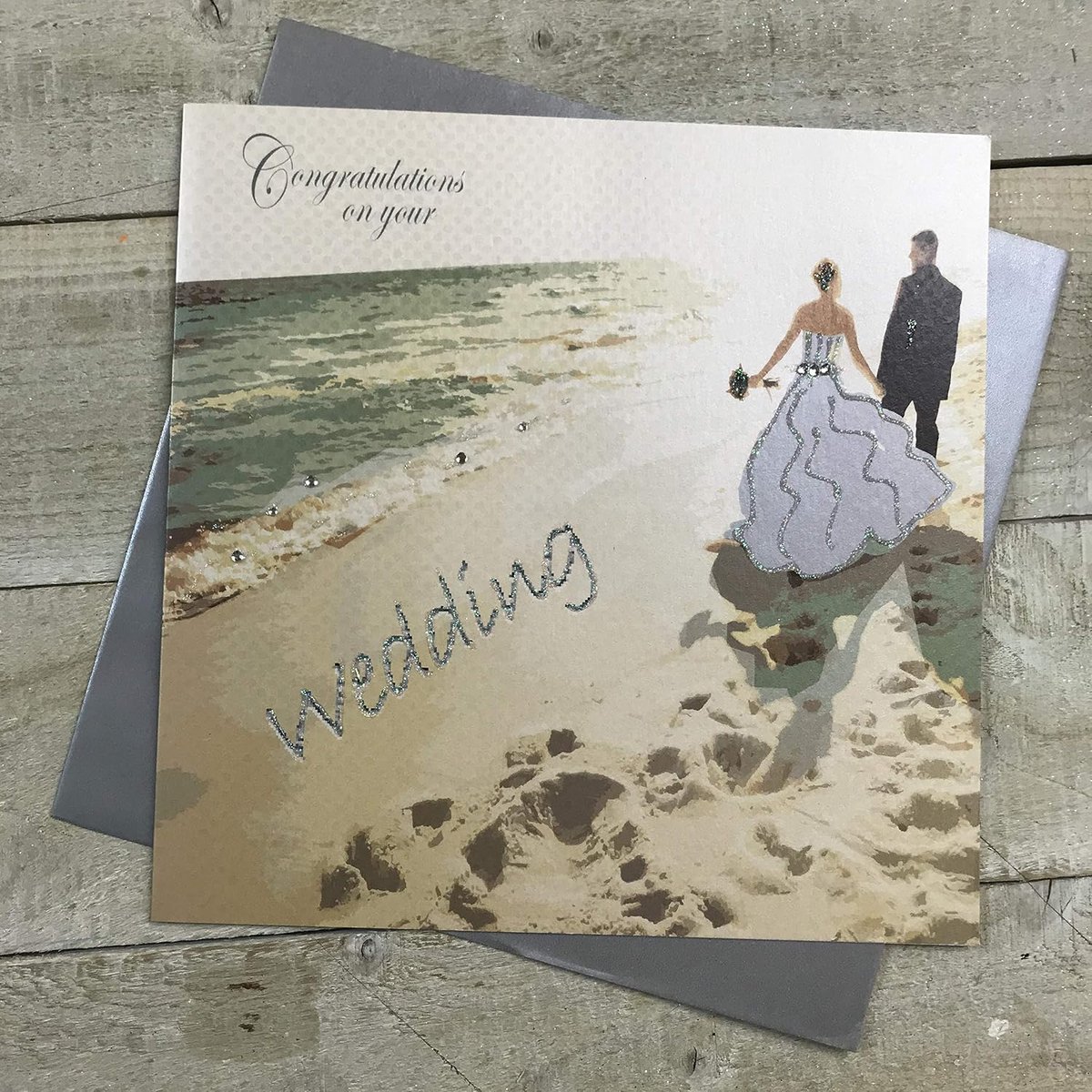 white cotton cards Strand Gefeliciteerd Handgemaakte Bruiloft Kaart, Groot, XPD260D