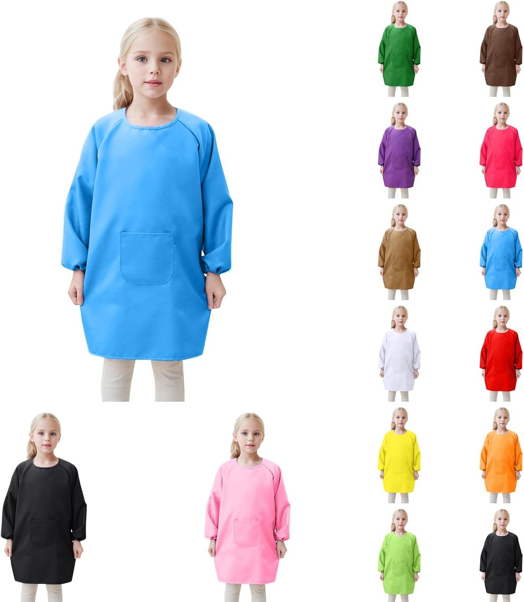 Generisch Malerkittel Kinder, Malkittel Kinder 2-12 Jahre, Malschürze Kinder, Bastelschürze Kinder mit Ärmeln und Taschen, Schürze Schule Mädchen für Basteln Malen Backen Kochen