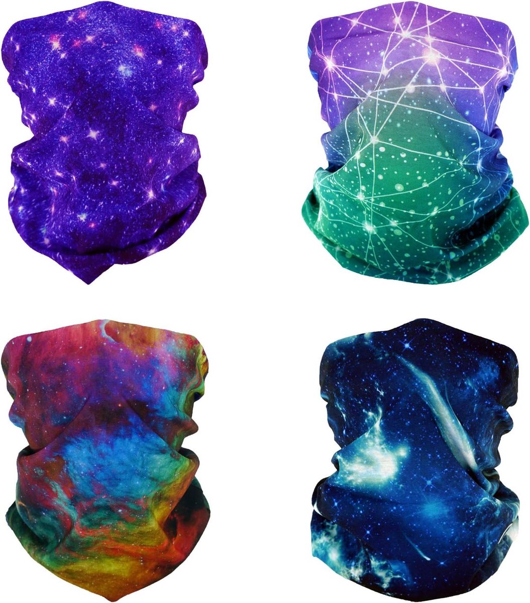 4 Hoofdband Bandana Bivakmuts Halfgelaatsmasker Schild Hoofdhaar Sjaal Nekbeenkap Muts Multifunctioneel Voor Dames Heren Ademend Herbruikbaar Wasbaar Universum Nevel Galaxy Sterrenbeeld Blauw