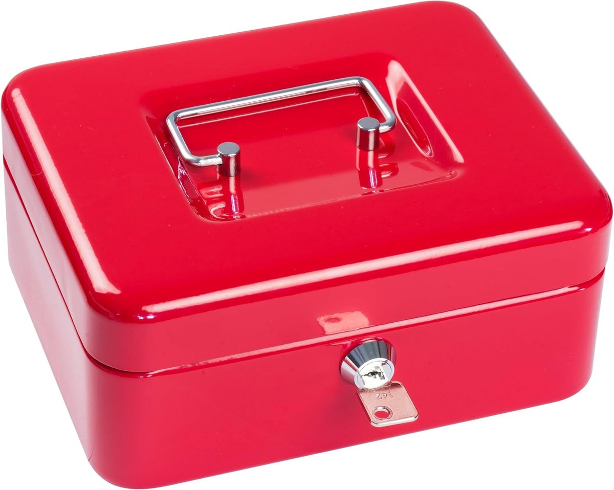 SAX geldcassette 20x16x9 cm, 5 vakken munteninzet, ROOD