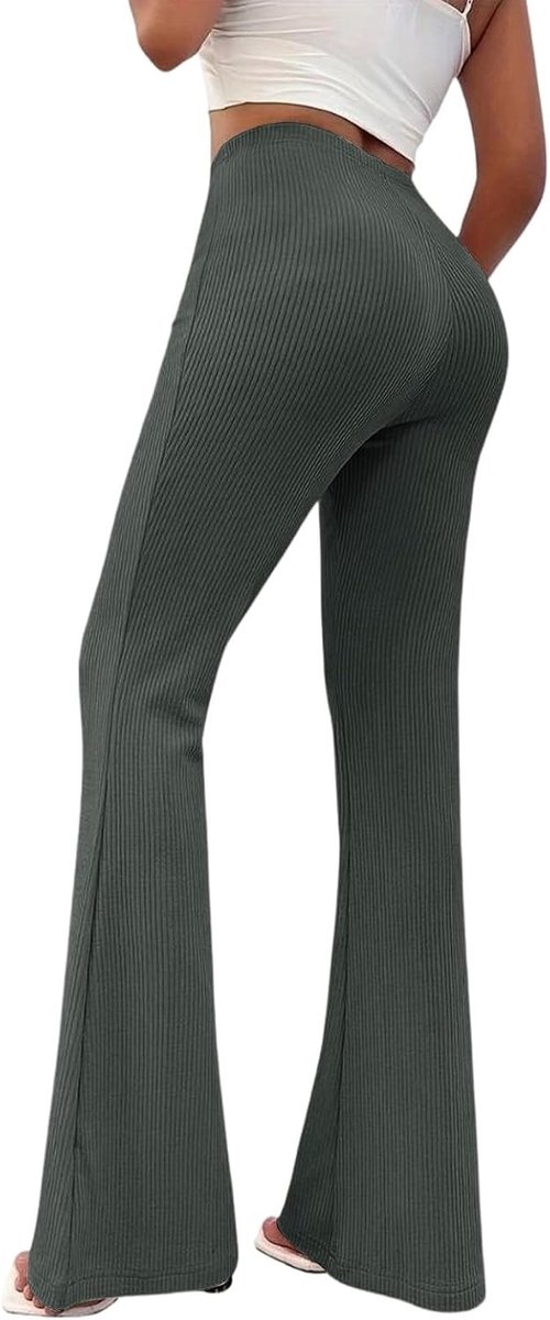 Damesbroek met bel, nauwsluitend, olifantenpoot, elastisch, uitlopende yogabroek, gestreept, voor dames, comfortabele leggings voor yoga, fitness, casual