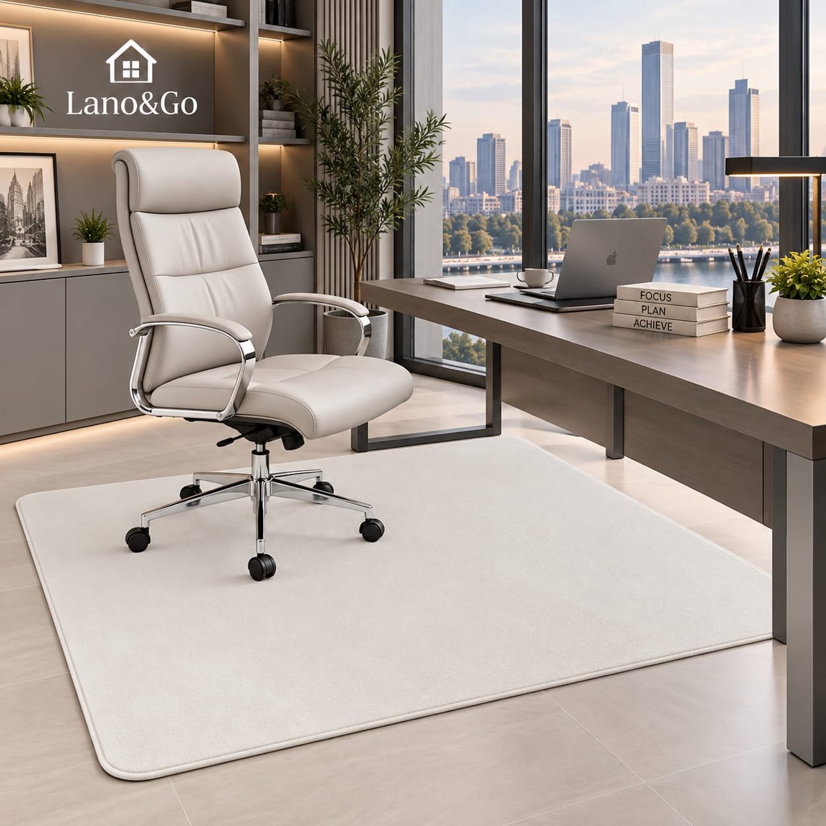 Lano&Go Bureaustoelmat 90x120cm - Antislip Stoelmat voor Draaistoel - Wit