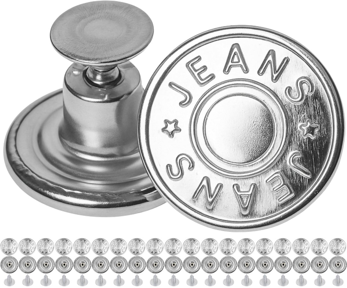 Messing Jeansknopen - Om in te slaan met nieten - Zilverkleurig - 20 stuks Ø 20 mm