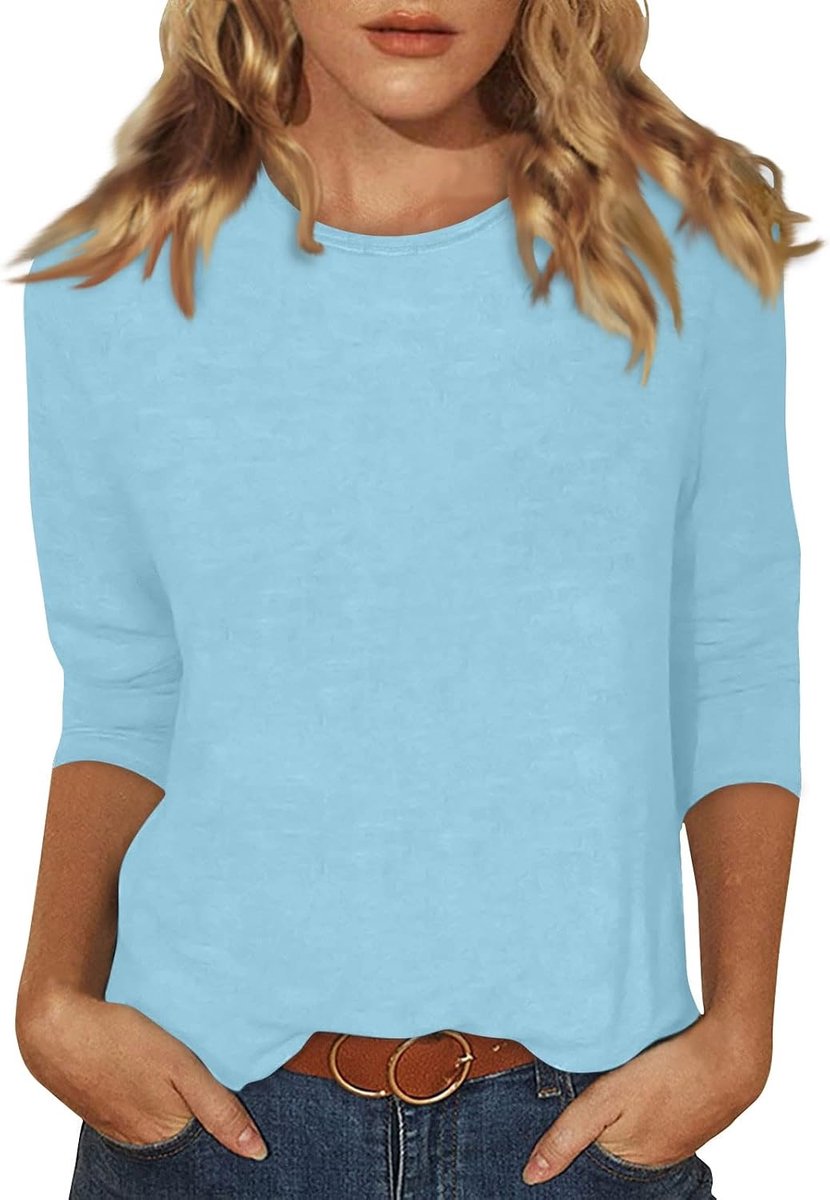Shirt 3/4 Arm Damen Oberhemd Woman Mode Übergrösse Oberhemd Gummizug Bedrucktes Taillierte Somme Blusentops