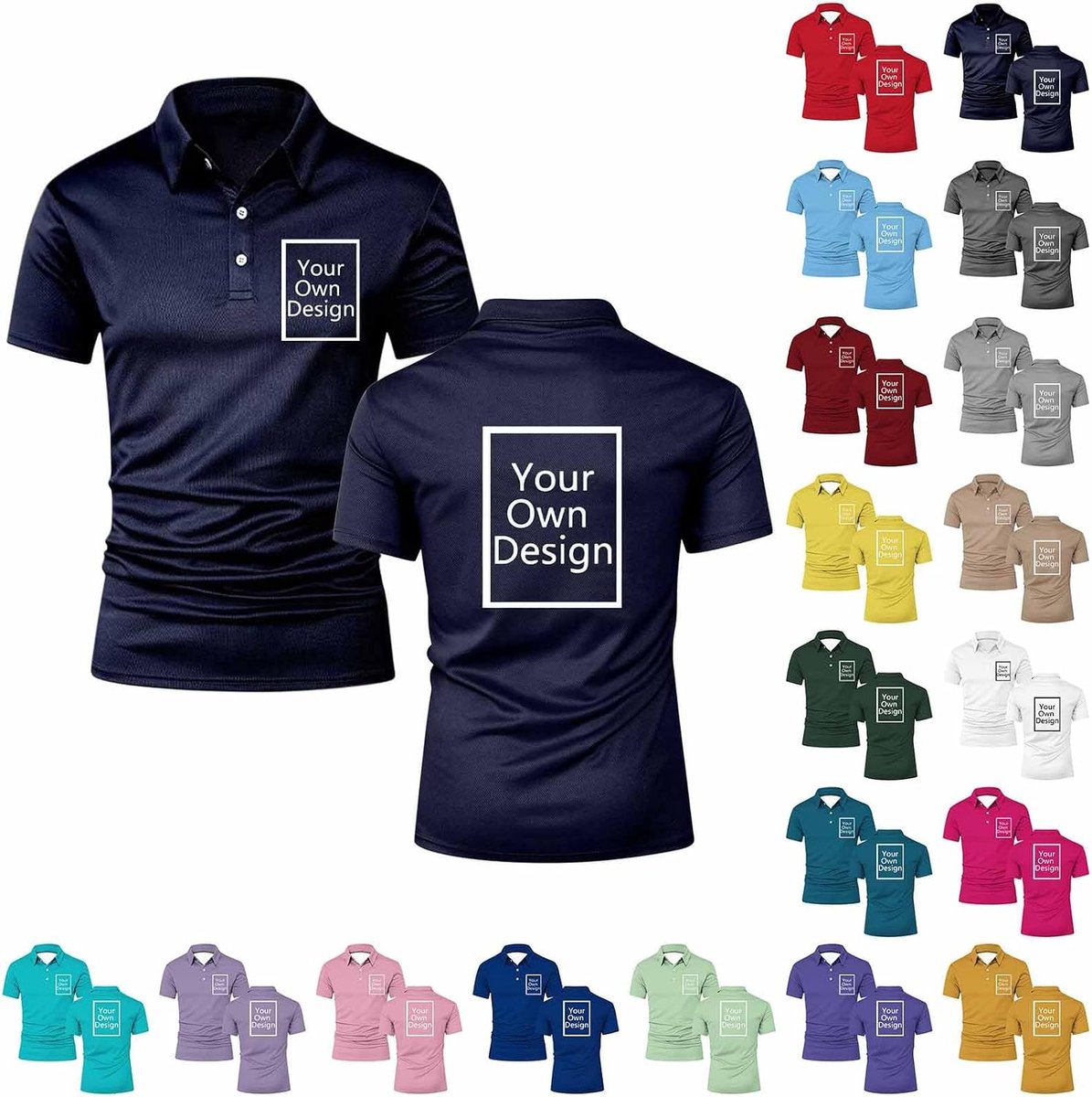 Personalisierte Poloshirt Herren Damen - Polo Shirts Bedrucken Lassen mit Logo/Foto/Text, Tshirt Selbst Gestalten T-Shirt ideal für Uniformen, Firmenevents, Teamausflüge Geschenke Personalisiert S-5XL