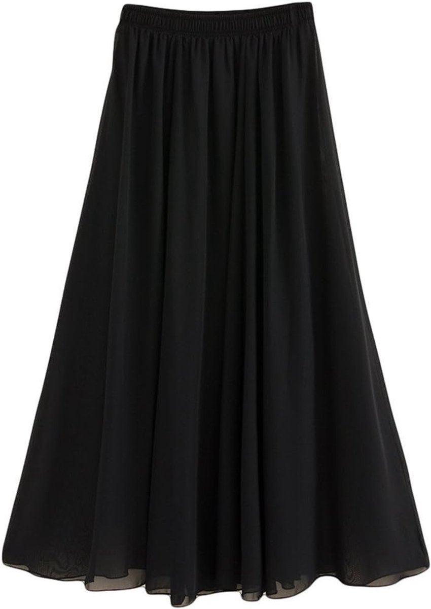 Dames uitgerekte taille chiffon lange rokken vloeiende rok