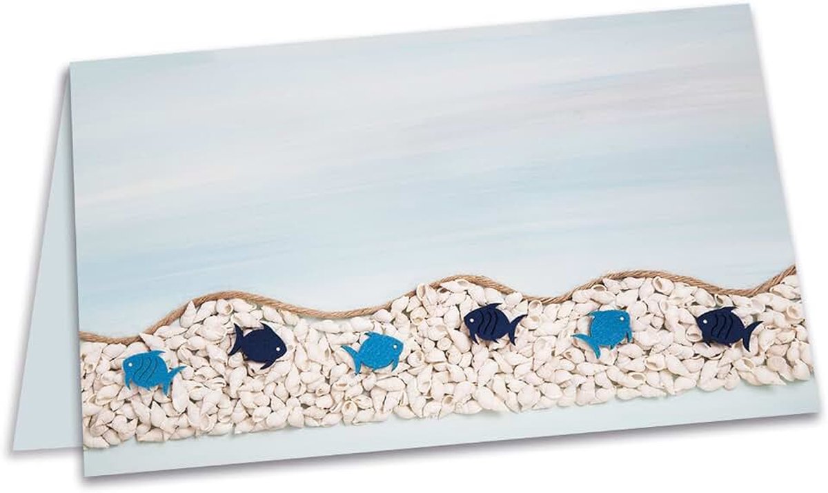 100 stuks maritieme blauwe turquoise vissen zee-look plaatskaarten naambordjes stoelkaarten naamkaartjes plaatskaarten - met elke pen beschrijfbaar - voor doop, communie, kinderverjaardag, evenementen