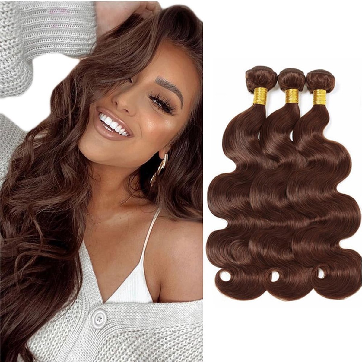 Human Hair Extension Body Wave menselijk haar Bundles Unprocessed Brazilian Virgin Hair #4 Chocolate Brown Minimal detachment For Women 3 Bundles Total 150g 18 20 22 Inch