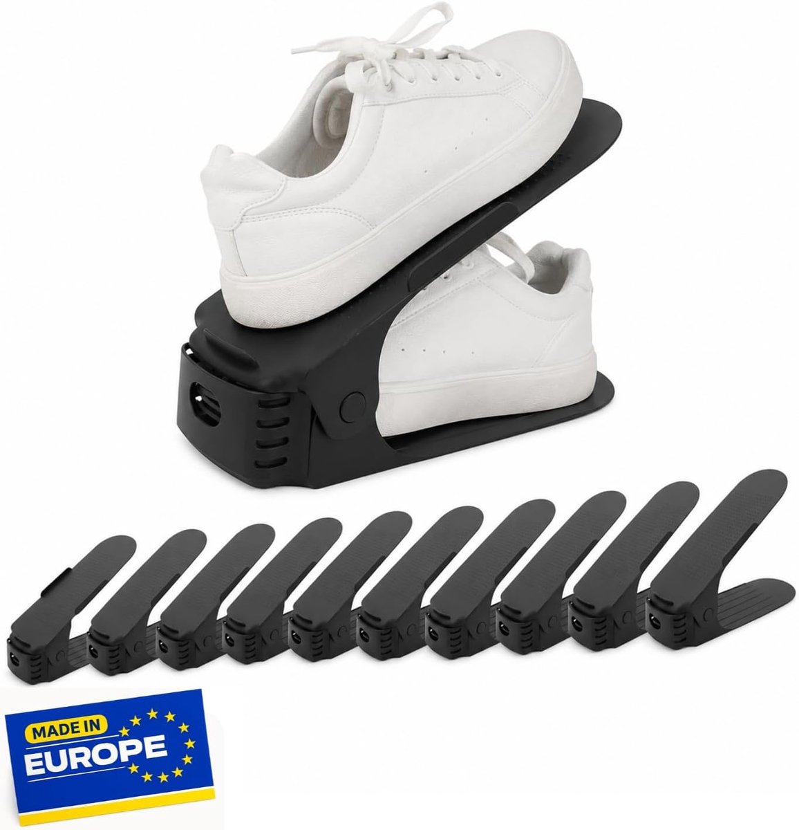Schoenstapelaar, set van 10, in hoogte verstelbare schoenorganizer voor schoenenkast, ruimtebesparende schoenhouder met antislip oppervlak, schoenenrek-organizer voor sneakers, hoge hakken en