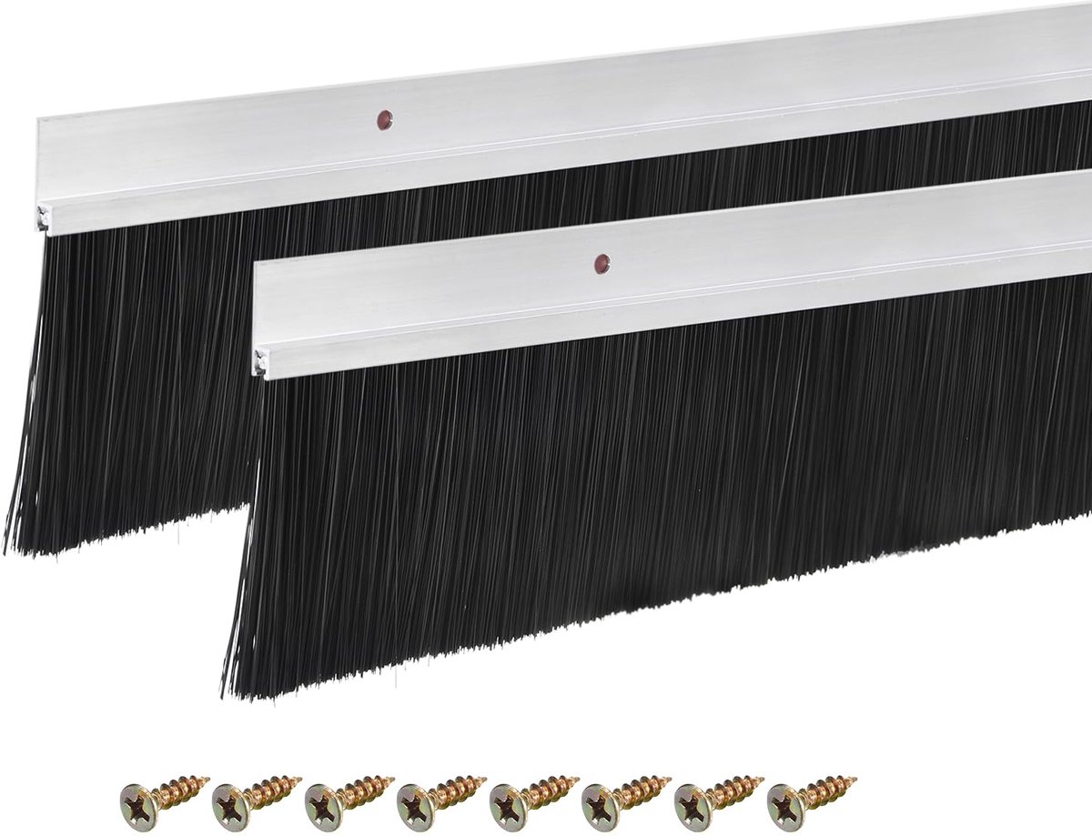 Famanu – 2 stuks, borstelafdichting, aluminiumlegering basis met 70 mm nylon borstel, deurafdichting voor deur, insectenbescherming, geluidsisolatie, koudebescherming, 1000 mm l x 100