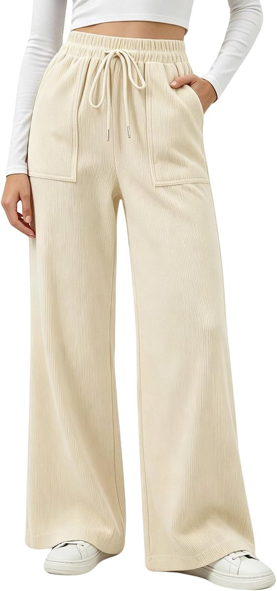 fluwelen damesbroek, hoge taille, casual broek, brede pijpen, met trekkoord, zakken, joggingbroek, sport, casual, sweatpants voor herfst en winter
